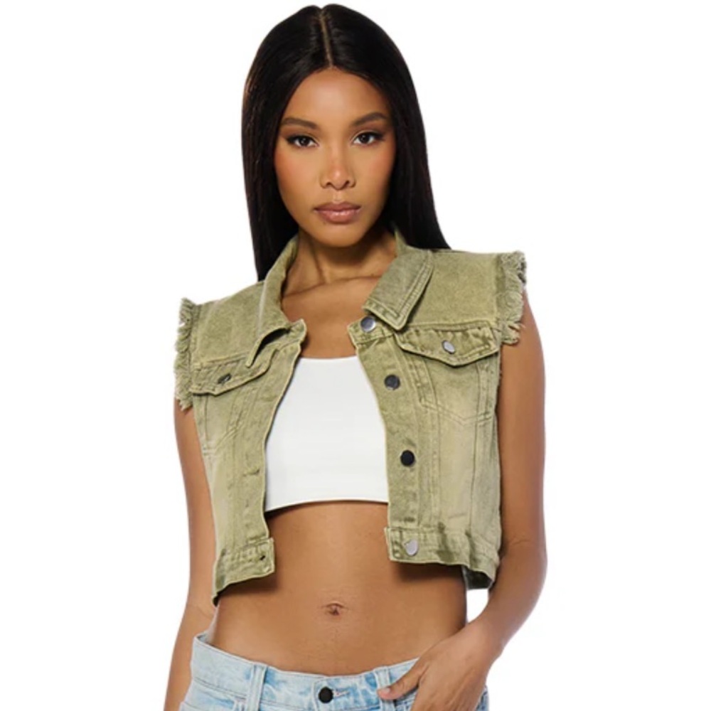 AKIRA Olive Denim Crop Vest